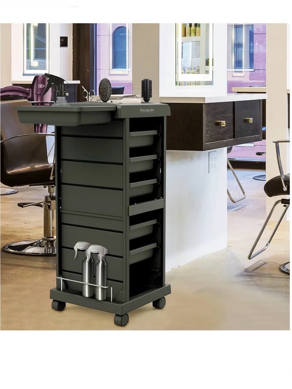 Tasalon Black Rolling Storage Salon💇‍♀️Cart with Removable Trays